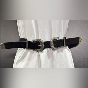 Rachel Double Floral pattern silver buckle belt,adjustable,stretch back,Western